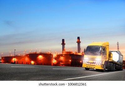 World Industry Oil And Gas  Petrochemical Plant And  Truck Transport Container With Logistics Concept 