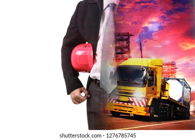 World Industry Oil And Gas  Petrochemical Plant And  Truck Transport Container With Logistics Concept 