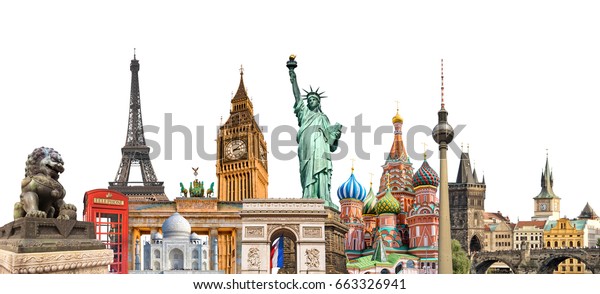 World
landmarks photo collage isolated on white background, travel,
tourism and study around the world
concept
