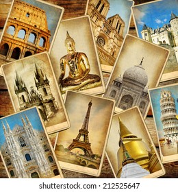 world' landmarks - vintage collage.travel consepts