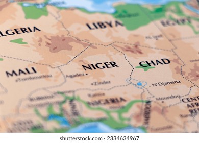 world map of africa with close up focus in niger and chad