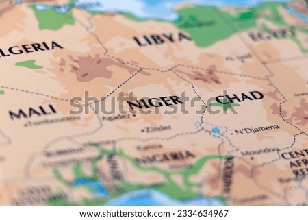 world map of africa with close up focus in niger and chad