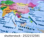 world map appearance of countries on the Asian continent in close-up focus