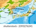 world map of asia countries, north and south korea and japan in close up