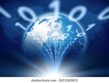 World map and Binary code background