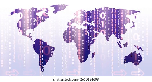 World map and Binary code background