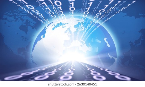 World map and Binary code background