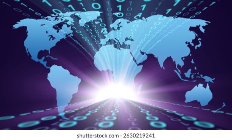 World map and Binary code background