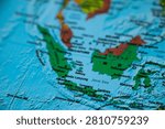 World map closeup with sharp focus on Java sea. Wonderlust or tour or travel concept.