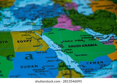 World map closeup with sharp focus of egypt. Wonderlust or tour or travel concept.