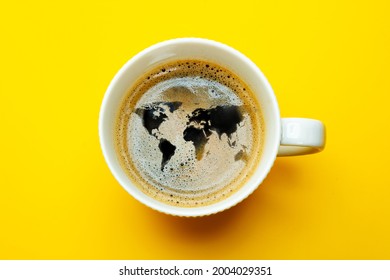 World Map In The Coffee Cup Foam Pattern Concept