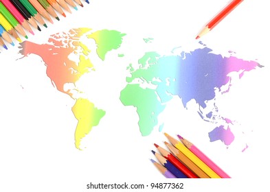 World Map Color Pencils Stock Photo (Edit Now) 94877380