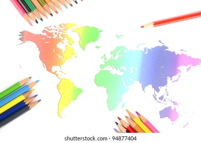 World Map Color Pencils 260nw 94877404 