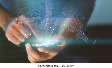 World map connected, social network, globalization business, social media, networking concept.