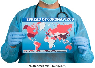 World Map Of Coronavirus (Covid-19), Close-up Countries With Covid-19, Covid 19 Map Confirmed Cases Report Worldwide Globally. Coronavirus Disease 2019 Situation Update Worldwide Coronavirus Spread