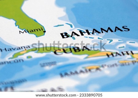 world map of cuba and focus in all border with miami, bahamas, havana, haiti and jamaica