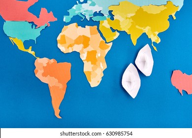 World Map Cut Out Colored Paper Stock Photo 630985754 