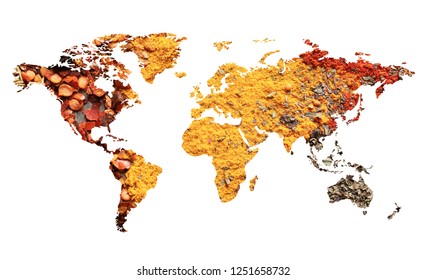 World Map Different Aromatic Spices On Stock Photo (Edit Now) 1277595001