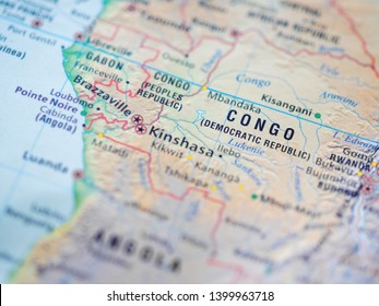 World Map With Focus On Democratic Republic Of The Congo, Also Known As DRC, DROC, Congo-Kinshasa, With Capital City Kinshasa.