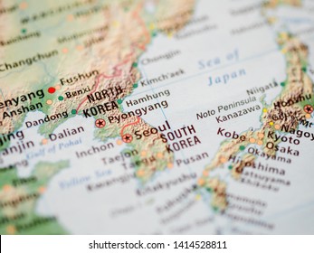 World map with focus on North Korea, officially the Democratic People's Republic of Korea with capital city Pyongyang.