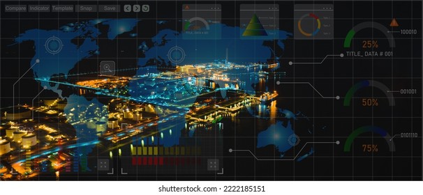 World map with Global logistic network distribution. Oil Refinery production for Online international order worldwide concept.Oil tanker. Oil loading dock of business logistic sea going ship.