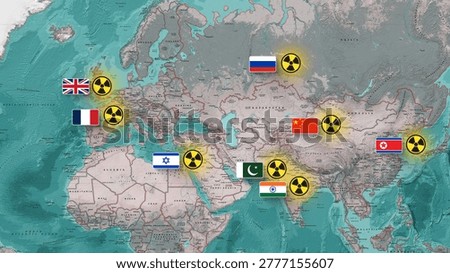World map highlighting nations that possess nuclear weapon military capabilities