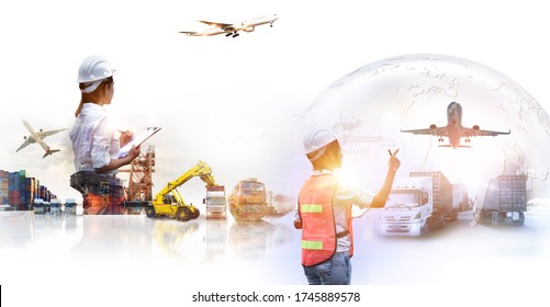 World map with logistic network distribution, Logistic and transport concept in front Industrial Container Cargo freight ship for Concept of fast or instant shipping, Online goods orders worldwide