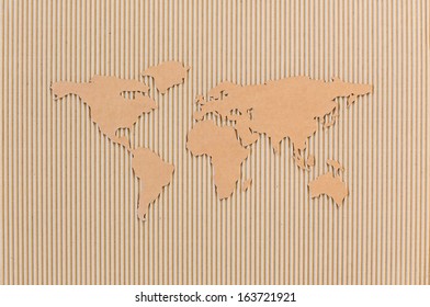 World Map Made Of Corrugated Fiberboard. World Wide Shipping Concept