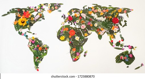 World Map Made Leafs Flowers 260nw 1725880870 