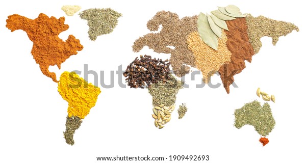 World Map Made Spices On White Stock Photo (Edit Now) 1909492693