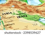 world map of middle east countries, iraq, syria, kuwait, bagdad, kirkuk, damascus in close up