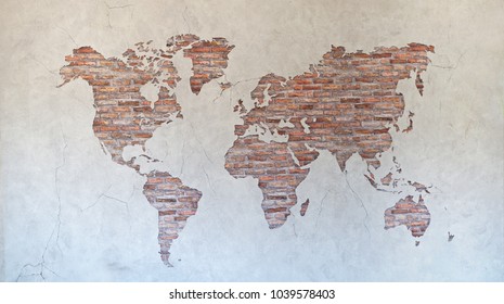 World Map On Brick Wall