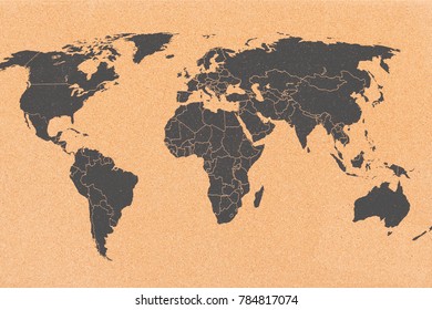 World Map On Cork Board Texture Background