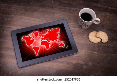 World map on a tablet, concept of globalisation
