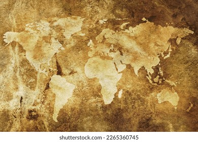 A world map on a textured pattern, suitable for use in traditional and historical ambiance. It can be used for wall decorations.