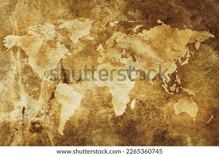 A world map on a textured pattern, suitable for use in traditional and historical ambiance. It can be used for wall decorations.