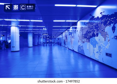 World Map On Wall At Beijing Subway Station