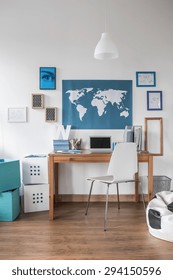 World Map On The Wall In Teen Room