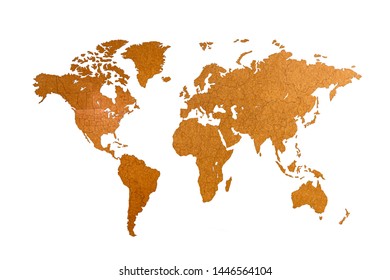 world map over the white background, made of cork texture