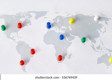 World Map With Push Pins. Concept.