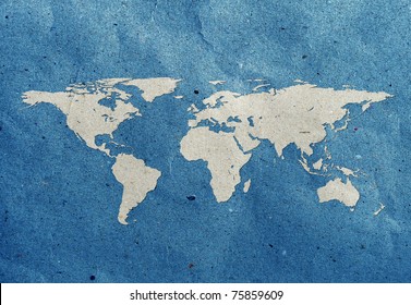 World Map Recycled Paper Craft  Stick On Old Recycled Background Data Source: NASA