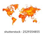 World Map with Red and Yellow Acrylic Art Representation, Global Warming, Global Heat map Concept