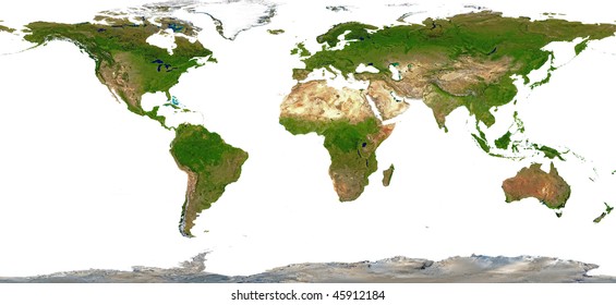 World Map Shaded Relief - Isolated On White