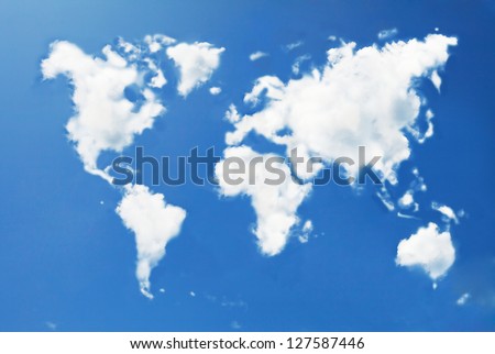 World map shaped clouds