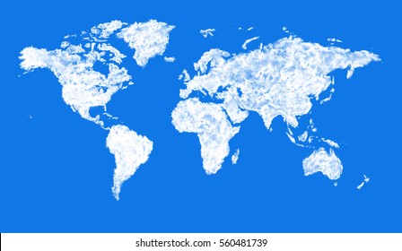 World map shaped clouds in the blue backgroup