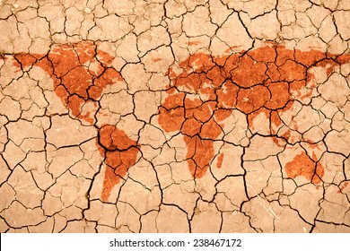 World map texture in a dried and cracked soil
