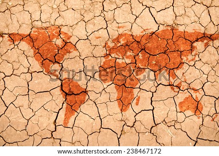 World map texture in a dried and cracked soil