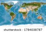 World map with texture in global satellite photo, Earth view from space. Detailed flat map of continents and oceans, panorama of planet surface. Elements of this image furnished by NASA.