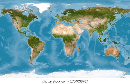 World map with texture in global satellite photo, Earth view from space. Detailed flat map of continents and oceans, panorama of planet surface. Elements of this image furnished by NASA. - Shutterstock ID 1784038787