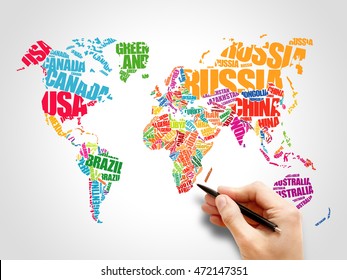 Flat World Map With Country Names Stock Photos Images Photography Shutterstock